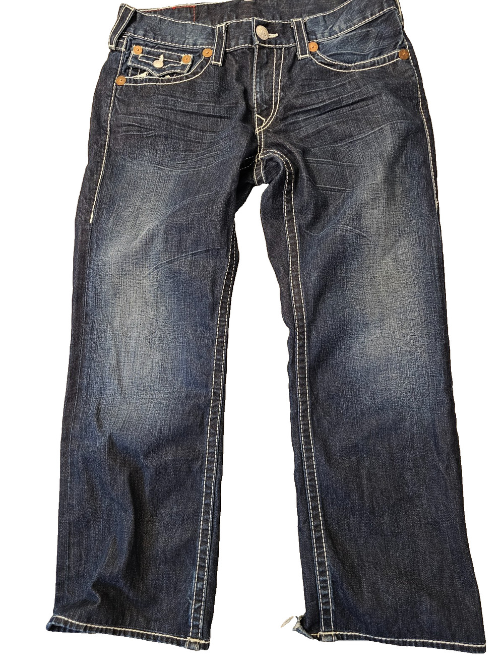 True Religion Jeans 34x30 Rainbow Ricky Size 34 Distressed Denim Made in USA Y2K